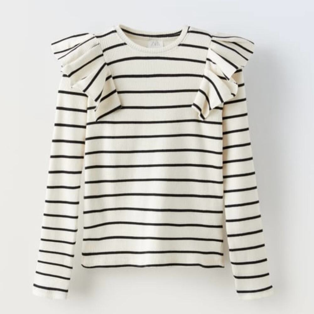 NWT Zara kids Long Sleeve Ribbed Ruffle top size 11-12